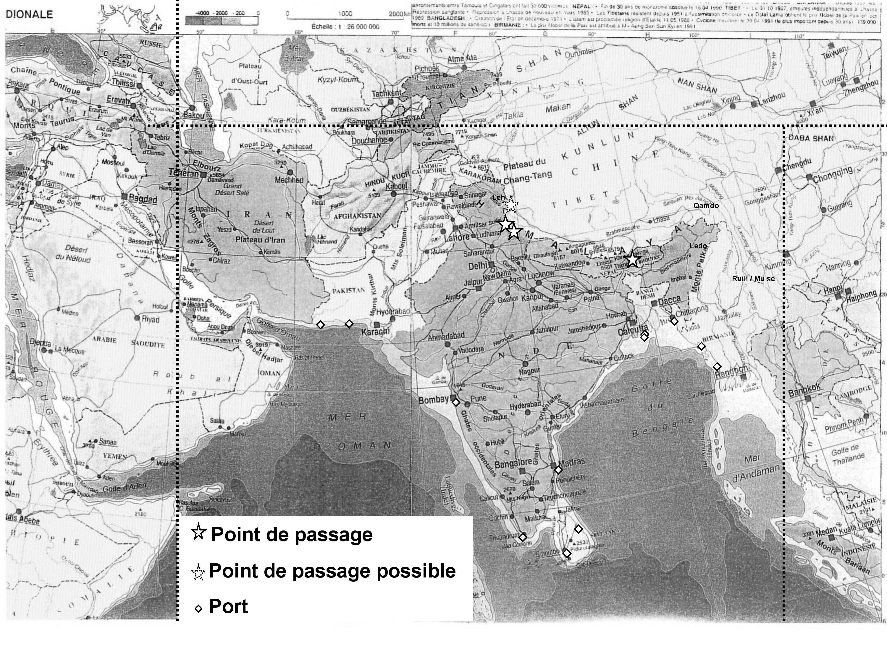 Carte de l'Asie centrée sur l'Inde et la Chine
